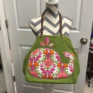 Vera Bradley whale appliqué tote apple green Nwot